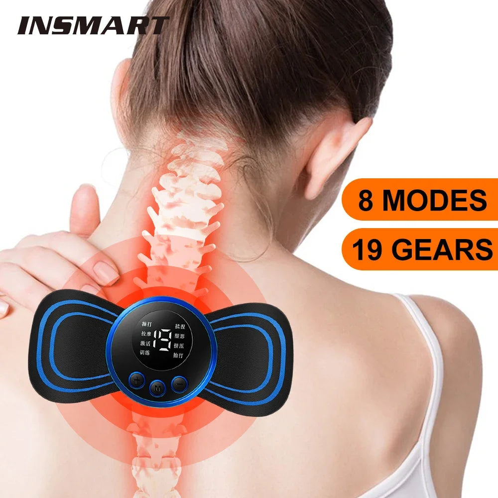 Mini Electric Neck Massager EMS Cervical Back Massage Patch 8 Modes Muscle Relaxation Tool