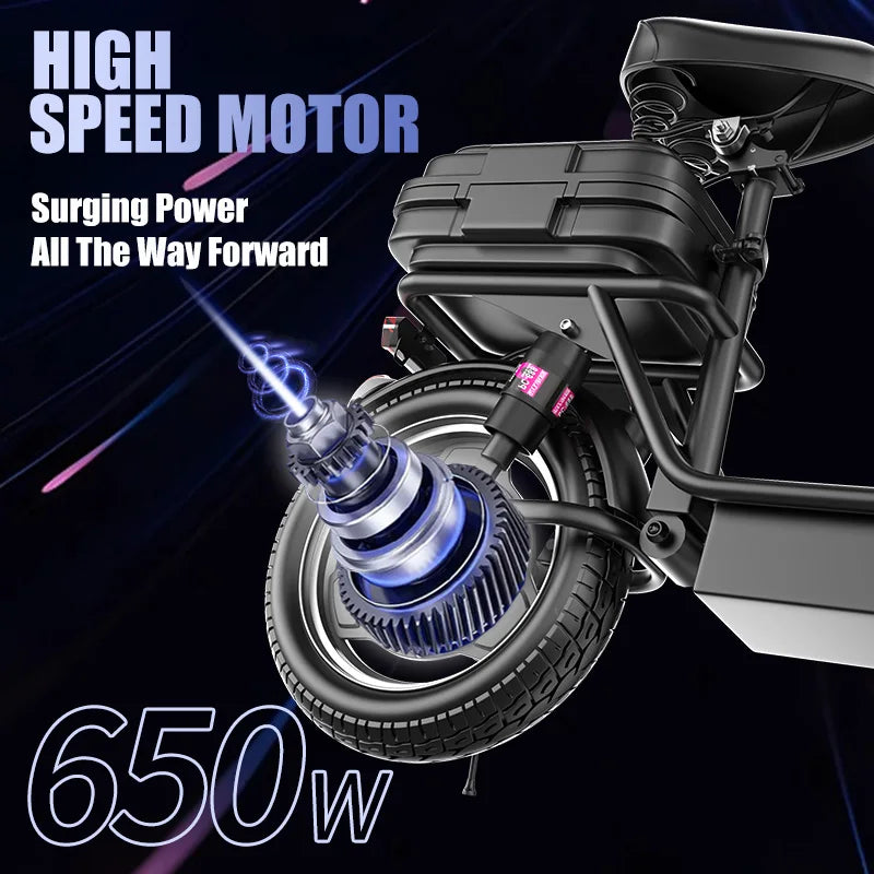 Folding Electric Scooter with Trunk 500W Motor Peak 650W 48V 15AH 20MPH 24-32 Mile Range Motorcycle for Commuting Travel