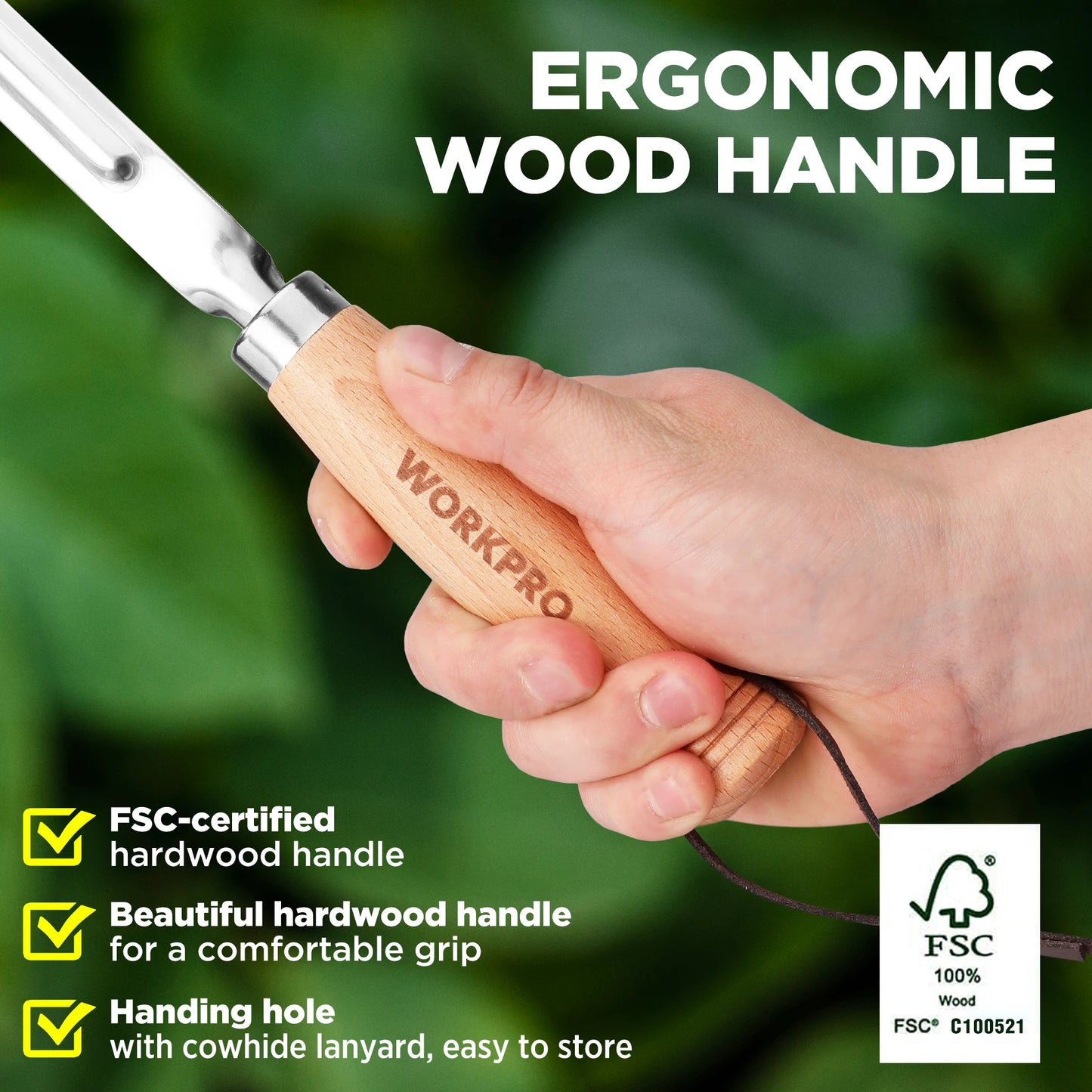 Workpro Garden Tool Set 3 Pieces with Wood Handle Weed Puller Crack Weeder and Hand Trowel Durable Garden Hand Tools
