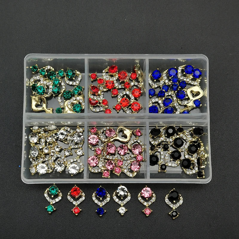 60pcs/Box Nail Rhinestones Cherry/Planet/Heart Nail Charms Jewelry Parts Gems Crystal DIY Nail Art Decorations Accessories Stone