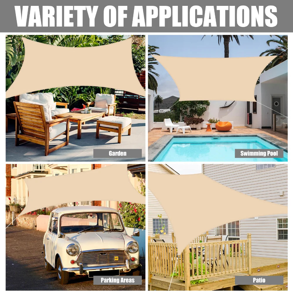 Sun Shade Sail Outdoor Canopy 6M 5M 4M 3M UV Block Shade Cloth Sunscreen Awning with Free Ropes for Garden Patio Pool Cover Shelter