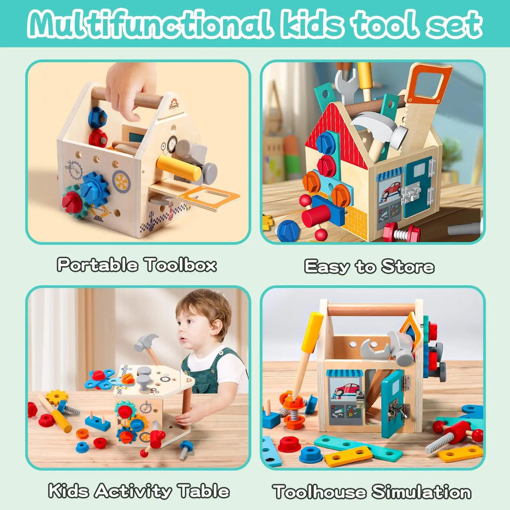 Children Wooden Toolbox Set Toys Montessori Screw Puzzle Pretend Play Gift