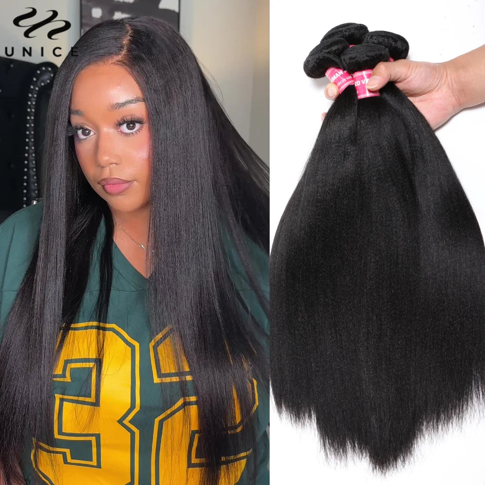 UNice Yaki Straight Remy Human Hair Bundles 100g Per Bundle 8 To 26 Inch Color