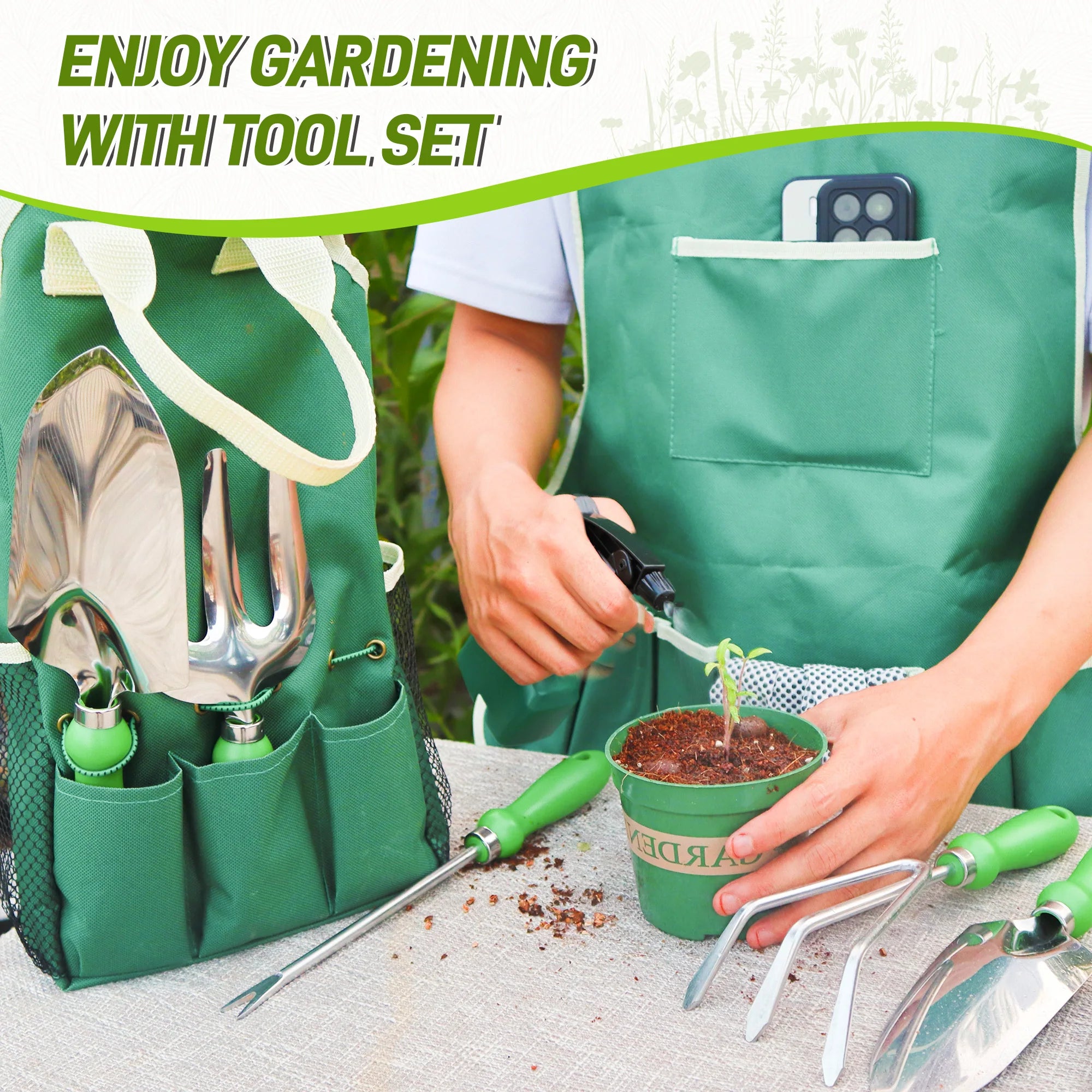 11 Pieces Garden Tool Set with Organizer Handbag Ideal for Digging Planting and Pruning
