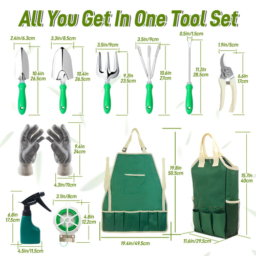 11 Pieces Garden Tool Set with Organizer Handbag Ideal for Digging Planting and Pruning