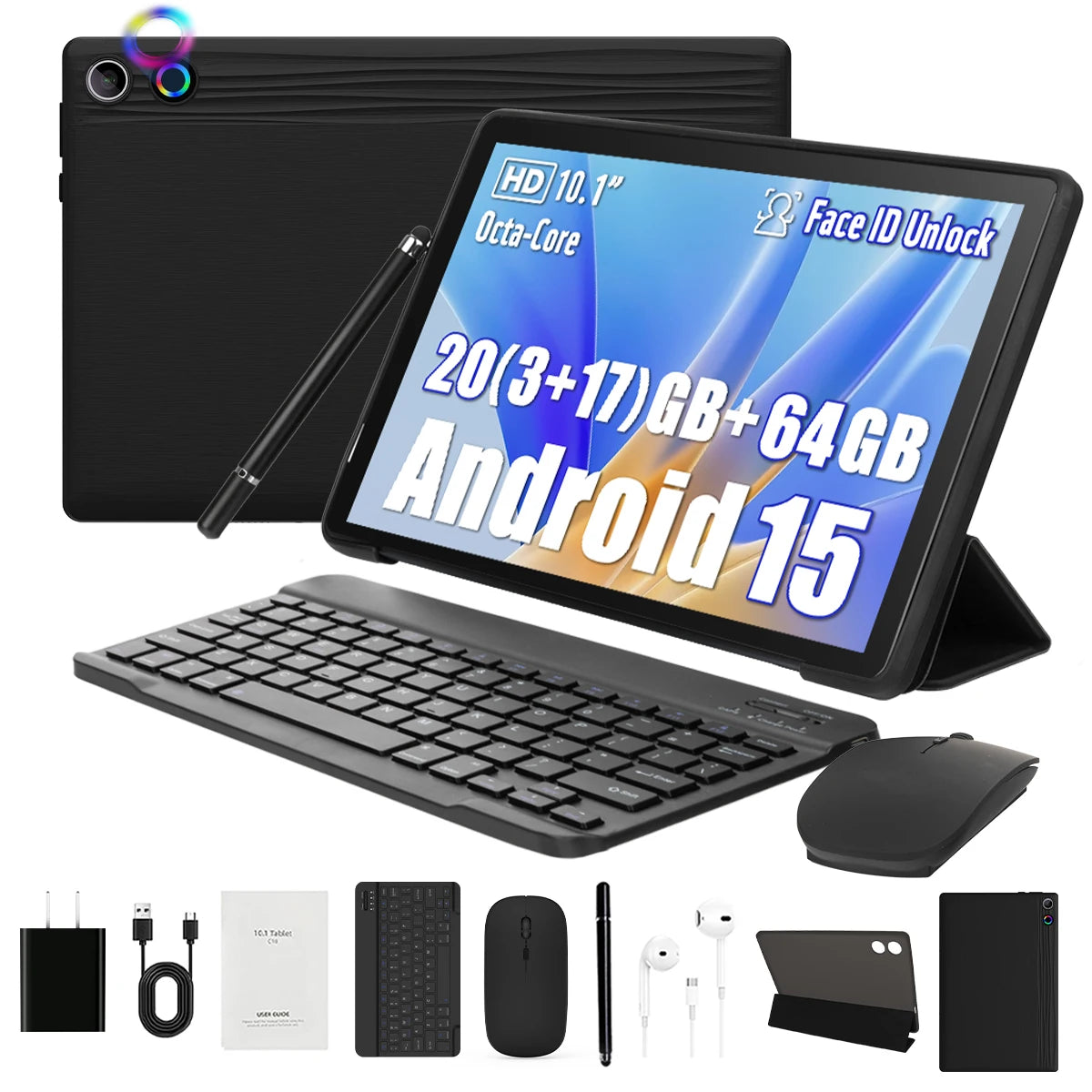 Android 15 Tablet 10 20GB 64GB Expandable to 1TB Widevine L1 GMS Stylus Case Set