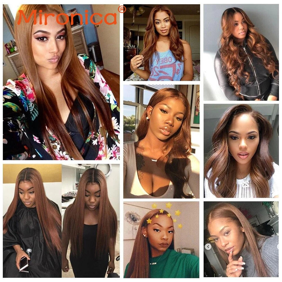 Chocolate Brown Bone Straight Human Hair Bundles Remy Brazilian Weave Extensions 1 3 4 Bundles