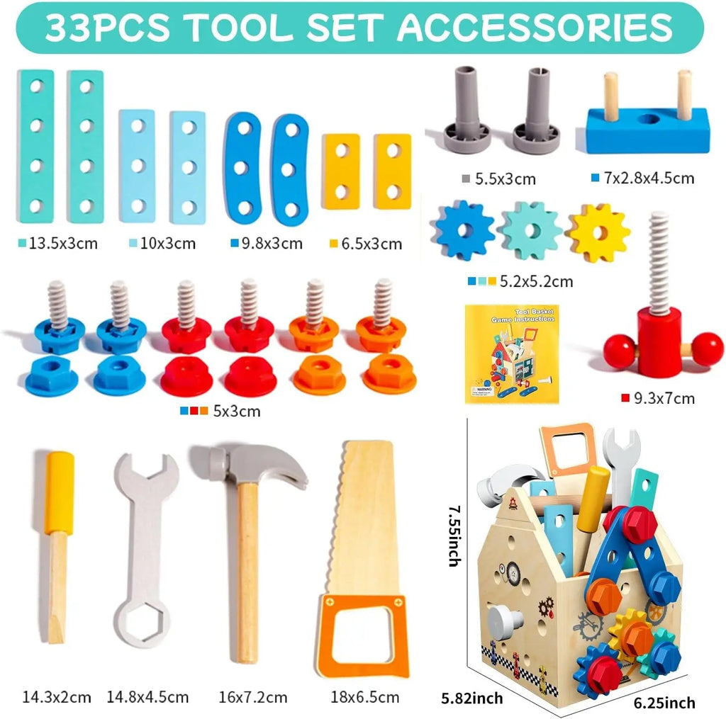 Children Wooden Toolbox Set Toys Montessori Screw Puzzle Pretend Play Gift
