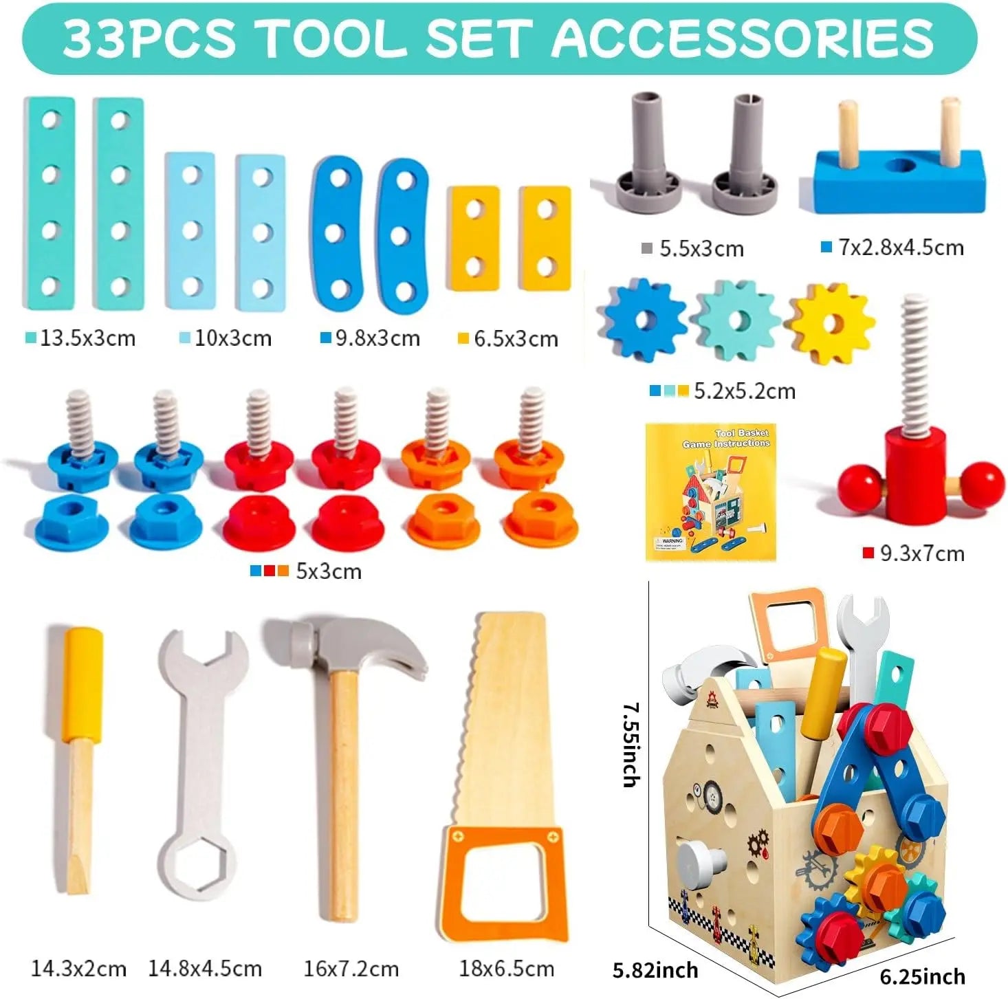 Children Wooden Toolbox Set Toys Montessori Screw Puzzle Pretend Play Gift
