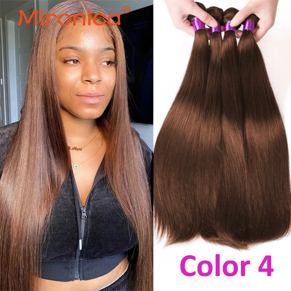 Chocolate Brown Bone Straight Human Hair Bundles Remy Brazilian Weave Extensions 1 3 4 Bundles