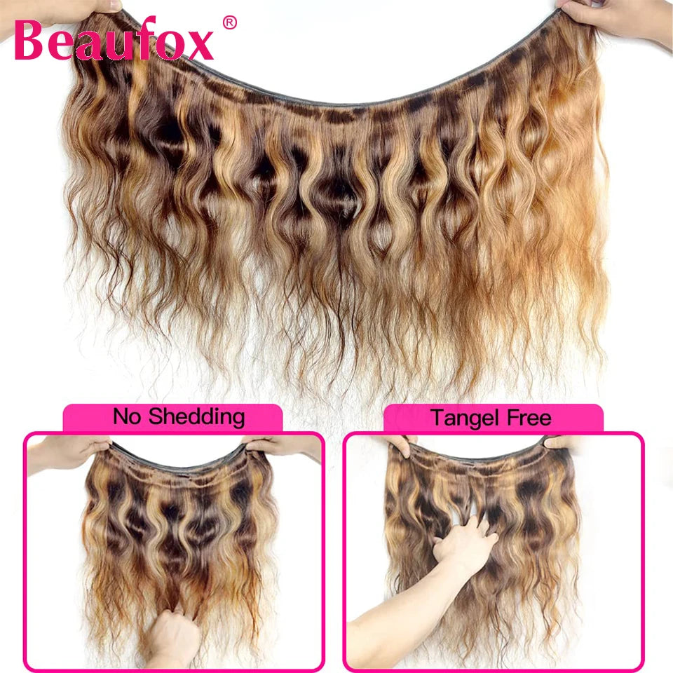 Beaufox Ombre Brazilian Brown Body Wave Remy Human Hair Bundles Highlight 4 27 Honey Blonde Weave Extensions