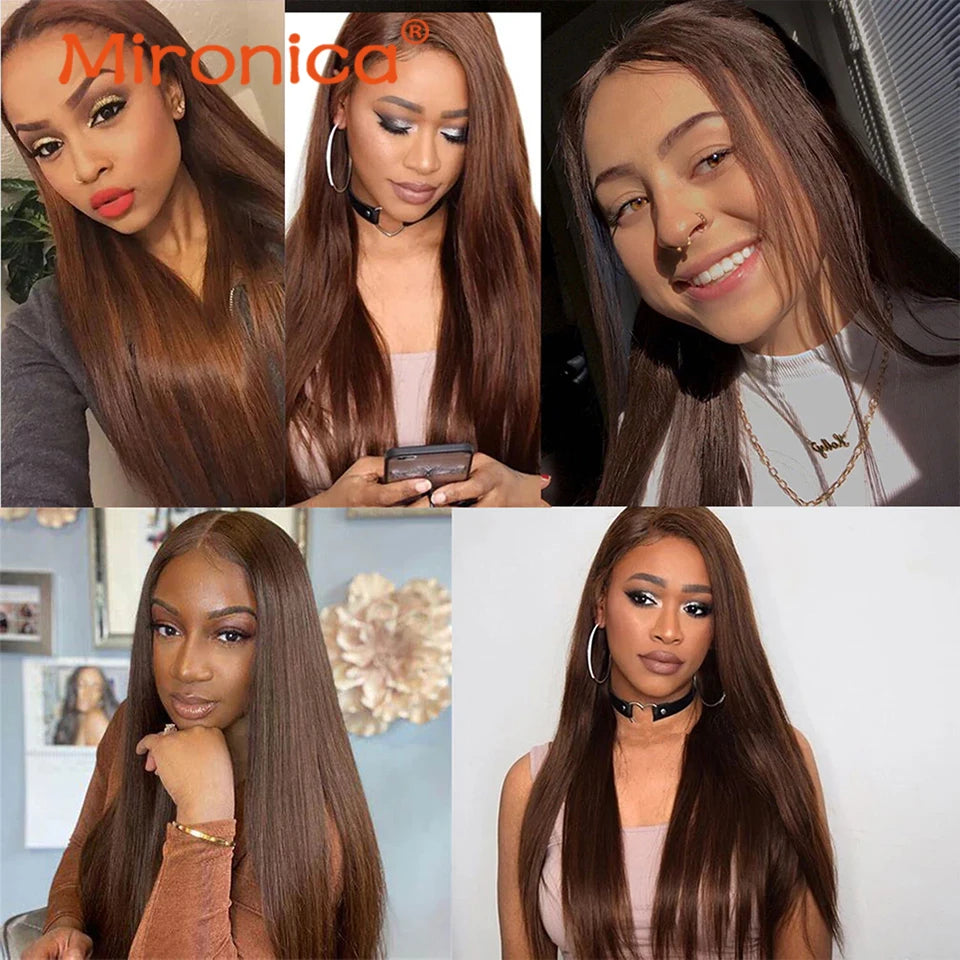 Chocolate Brown Bone Straight Human Hair Bundles Remy Brazilian Weave Extensions 1 3 4 Bundles