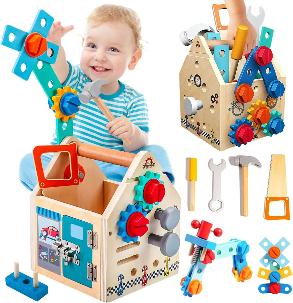 Children Wooden Toolbox Set Toys Montessori Screw Puzzle Pretend Play Gift