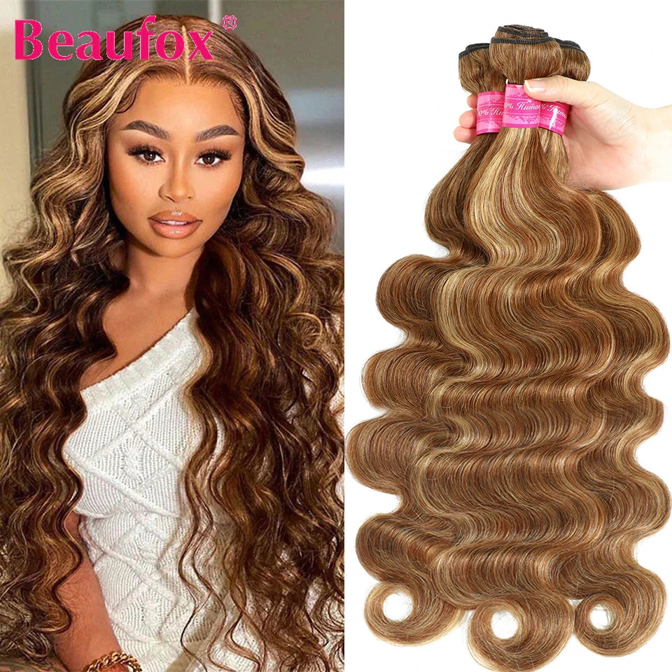 Beaufox Ombre Brazilian Brown Body Wave Remy Human Hair Bundles Highlight 4 27 Honey Blonde Weave Extensions