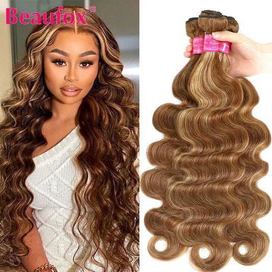 Beaufox Ombre Brazilian Brown Body Wave Remy Human Hair Bundles Highlight 4 27 Honey Blonde Weave Extensions