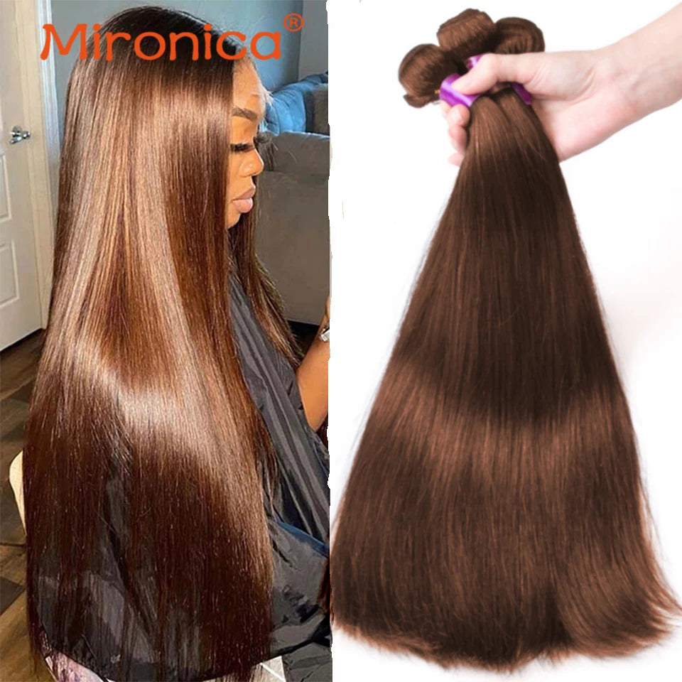 Chocolate Brown Bone Straight Human Hair Bundles Remy Brazilian Weave Extensions 1 3 4 Bundles