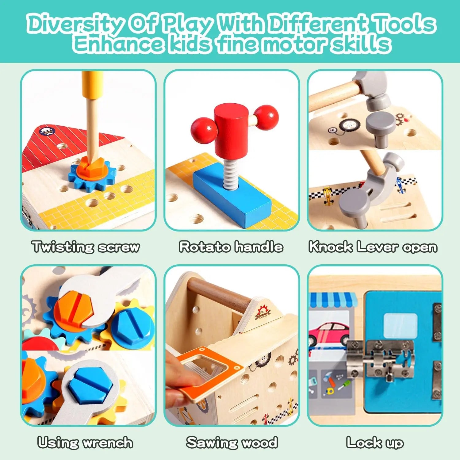 Children Wooden Toolbox Set Toys Montessori Screw Puzzle Pretend Play Gift