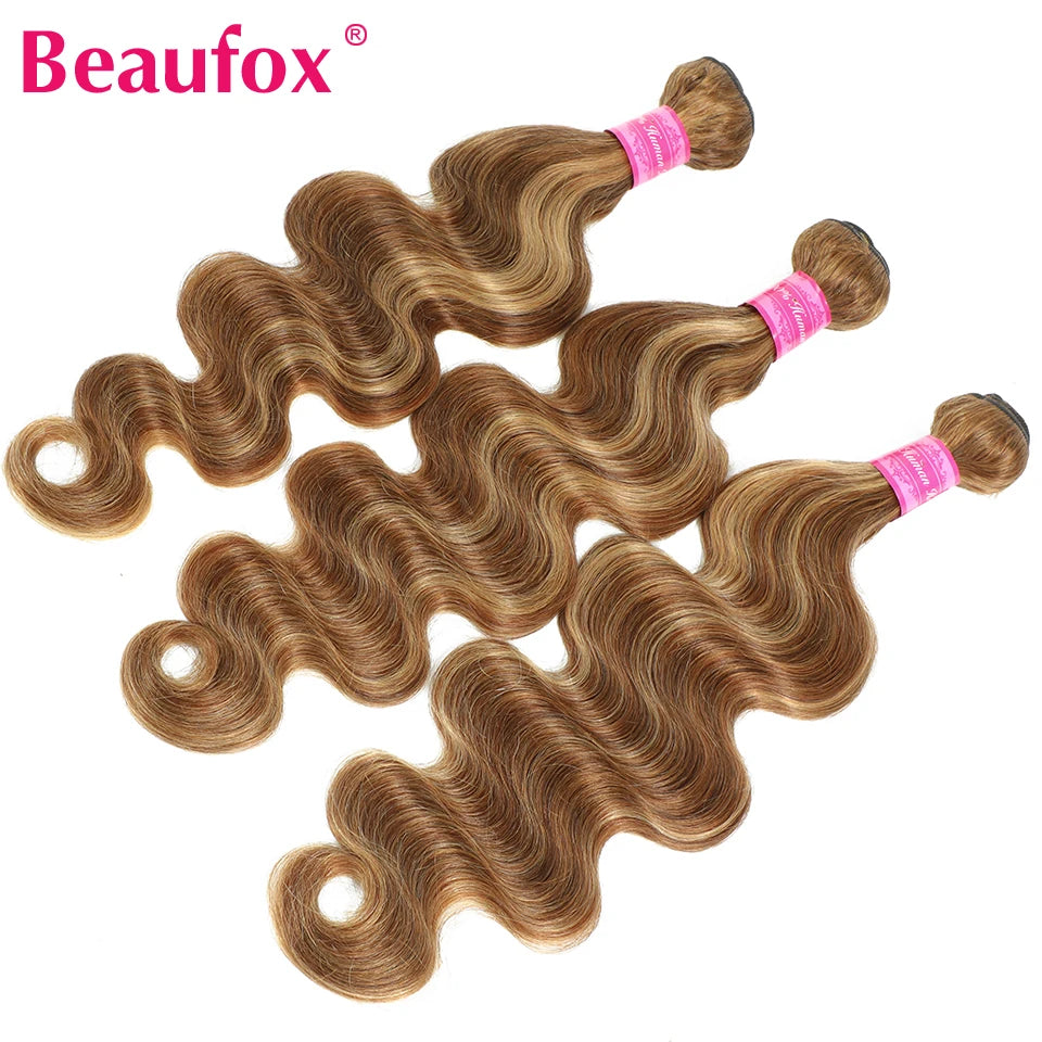 Beaufox Ombre Brazilian Brown Body Wave Remy Human Hair Bundles Highlight 4 27 Honey Blonde Weave Extensions