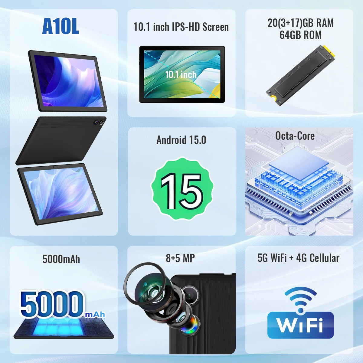 Android 15 Tablet 10 20GB 64GB Expandable to 1TB Widevine L1 GMS Stylus Case Set
