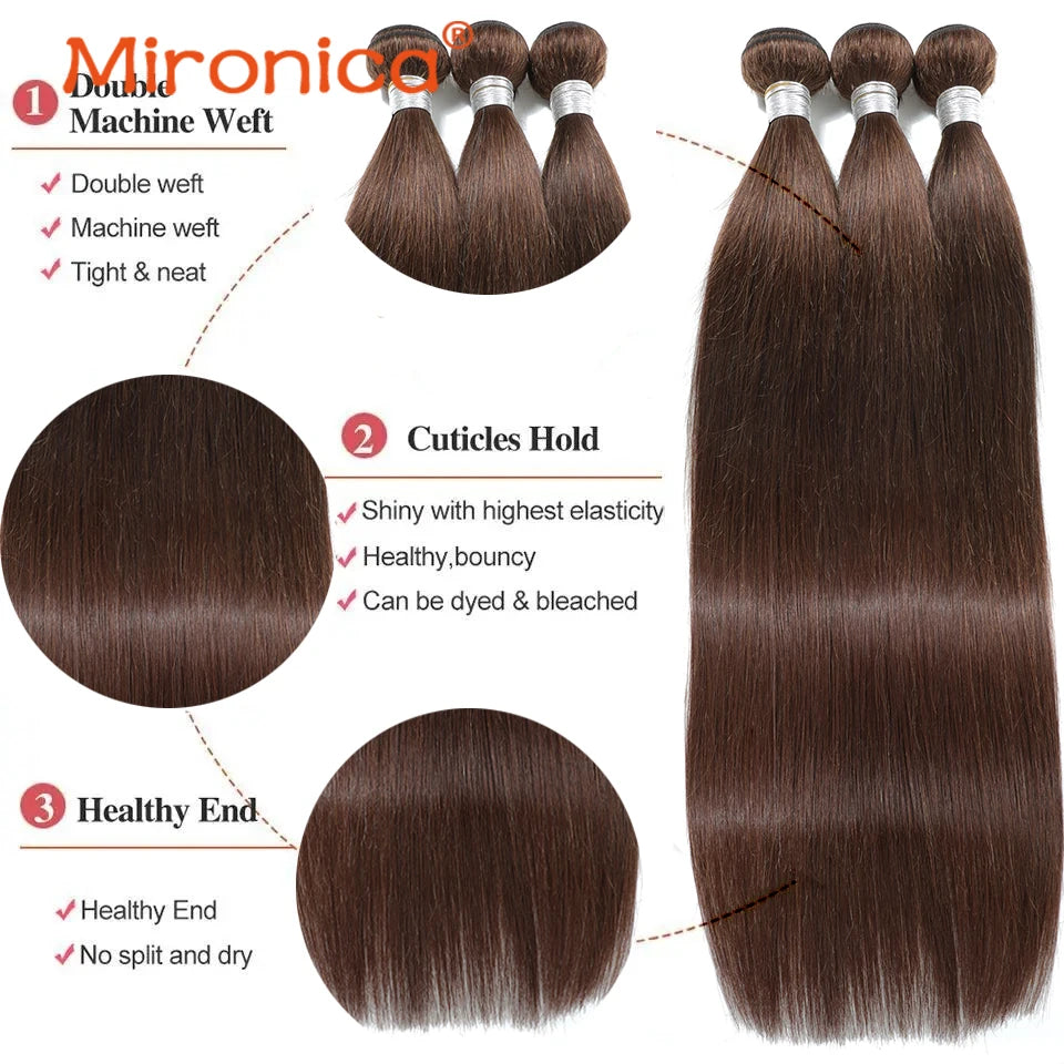 Brown Peruvian Remy Human Hair Bundles Straight Weave Extensions 100G Each for African American Women