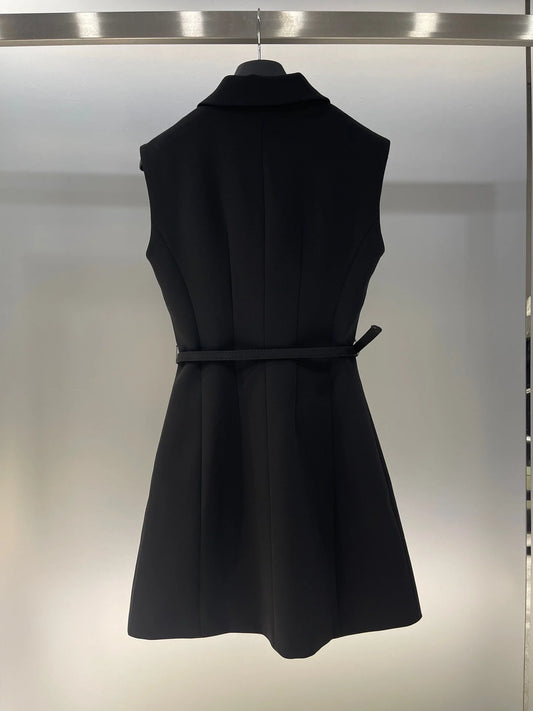 Womens Wool Silk Dress Belted Office Lady Spring Autumn