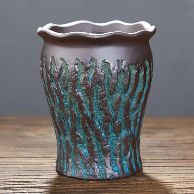 Ceramic Succulent Vase Planter Pot For Desktop Garden Decor Blue Pink Brown