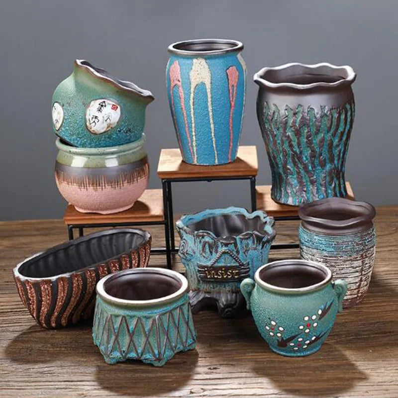Ceramic Succulent Vase Planter Pot For Desktop Garden Decor Blue Pink Brown