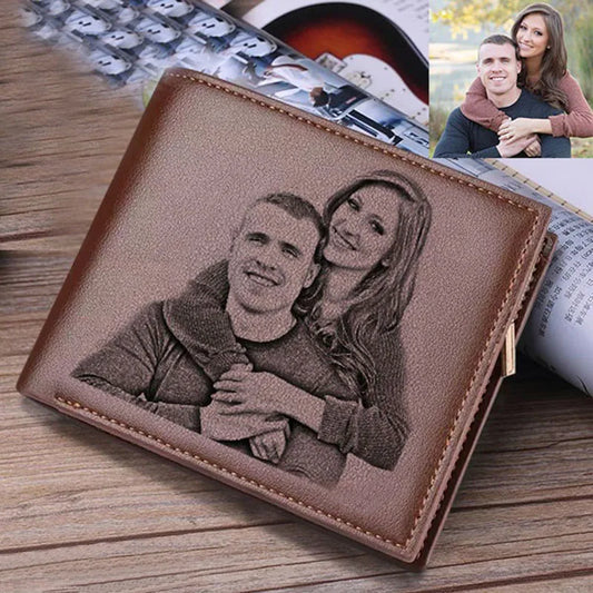 Engraved Wallets for Men Custom Picture Trifold Ultra Thin Leather Wallet with Money Clip Fashion Gift