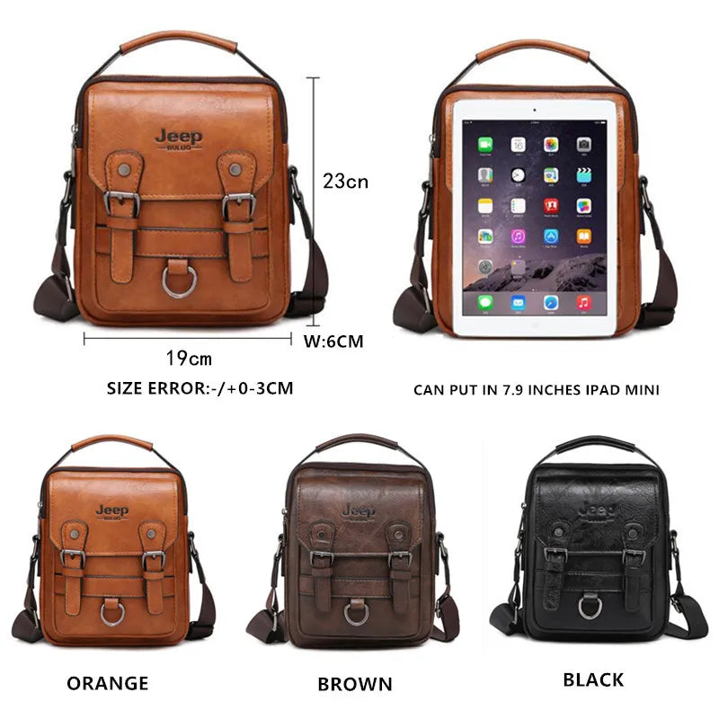 JEEP BULUO Multi-Function Business Handbags Men Large Capacity Leather Messenger Bag