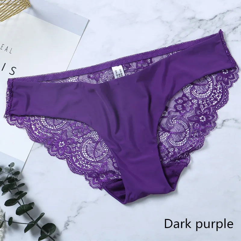 Women Lace Panties Seamless Cotton Briefs Hollow Out Breathable Lingerie Plus Size One Piece Underwear