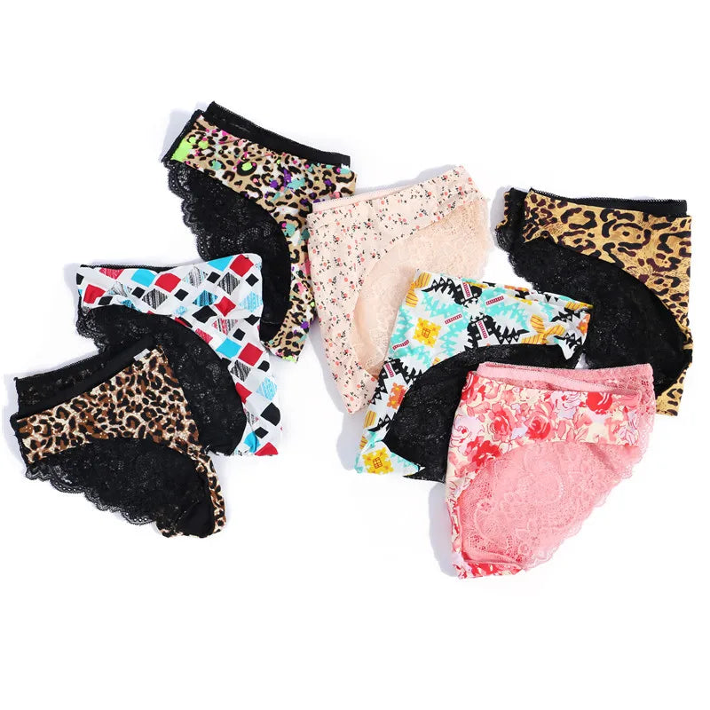 Women Lace Panties Seamless Cotton Briefs Hollow Out Breathable Lingerie Plus Size One Piece Underwear