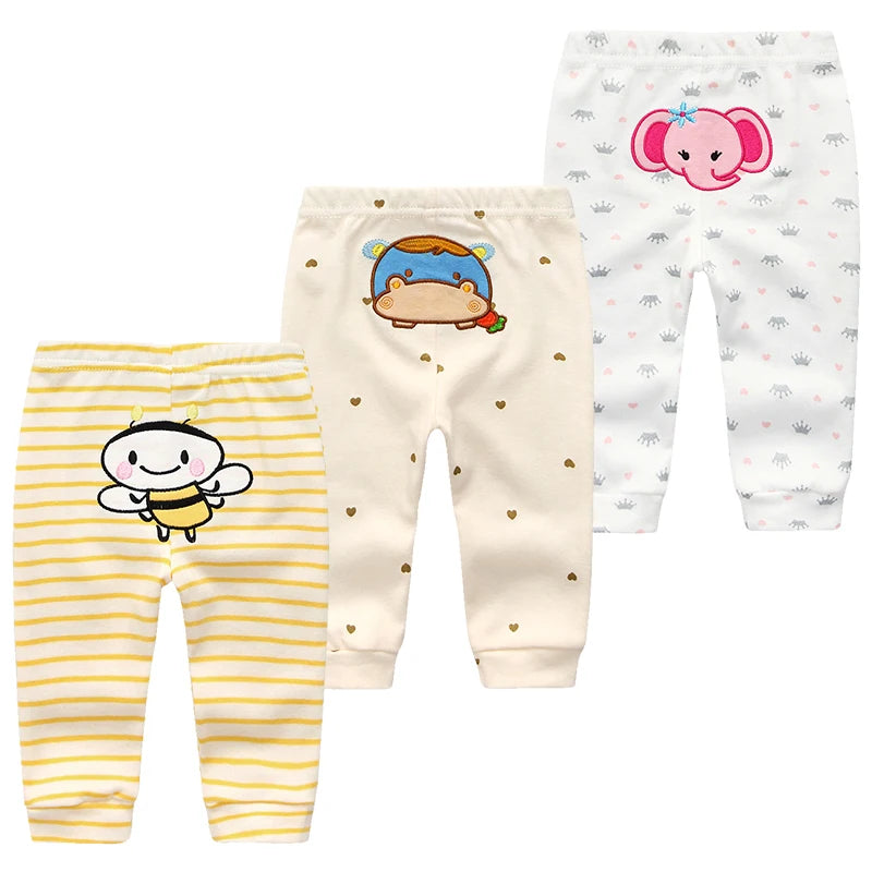 3Pcs Lot Cartoon Print Baby Pants Cotton Leggings 3 6 9 12 18 24M