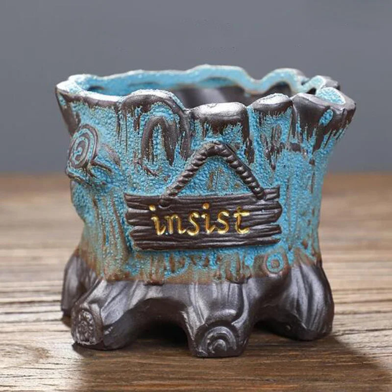 Ceramic Succulent Vase Planter Pot For Desktop Garden Decor Blue Pink Brown