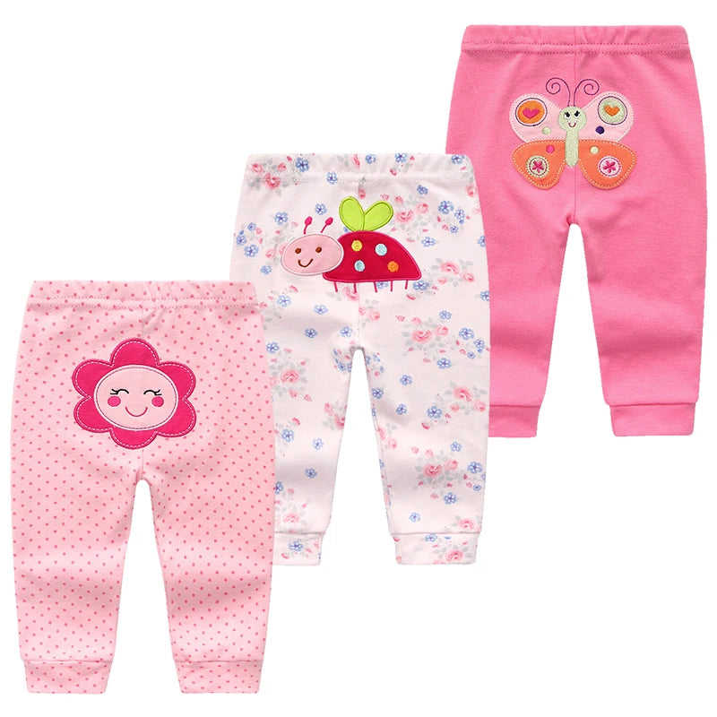 3Pcs Lot Cartoon Print Baby Pants Cotton Leggings 3 6 9 12 18 24M