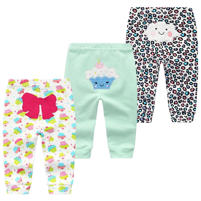3Pcs Lot Cartoon Print Baby Pants Cotton Leggings 3 6 9 12 18 24M