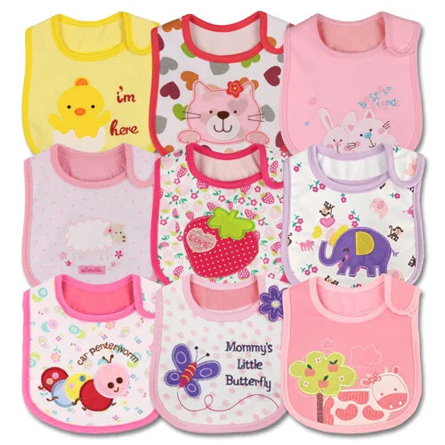 9pcs/Set Baby Girl Boy Feeding Bibs Waterproof Cartoon Towel