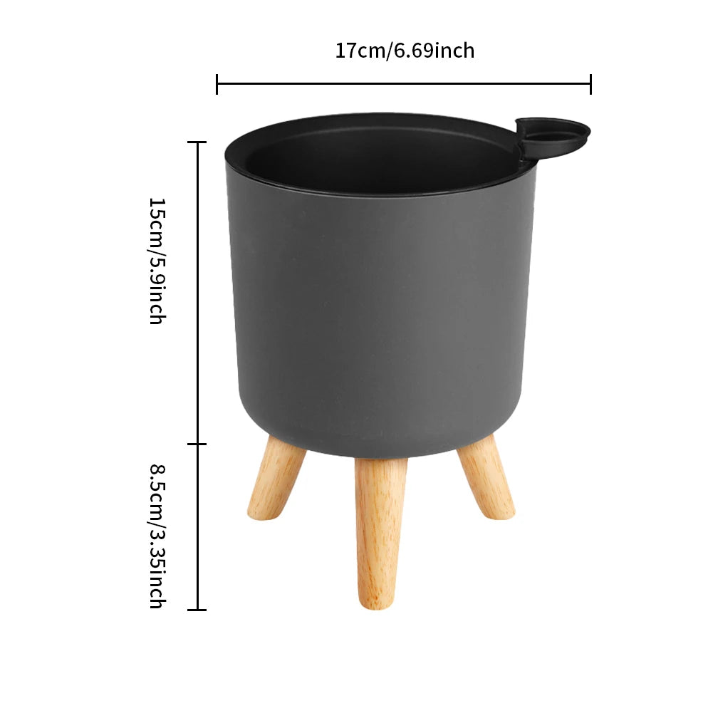 Houseen Floor Standing Round Bonsai Pot With Wooden Legs Self Watering Drainage