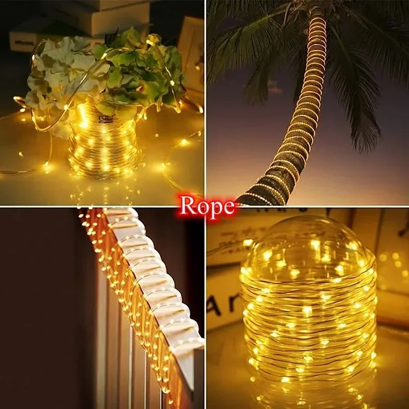 Led Solar Strip Rope Tube Fairy Lights Outdoor Garden Lawn Tree Yard Fence Garland String Light Christmas Decor IP65