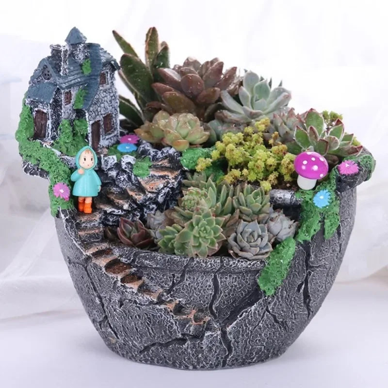 Resin Succulent Planter Flower Pot Desktop Holder For Home Garden Decor
