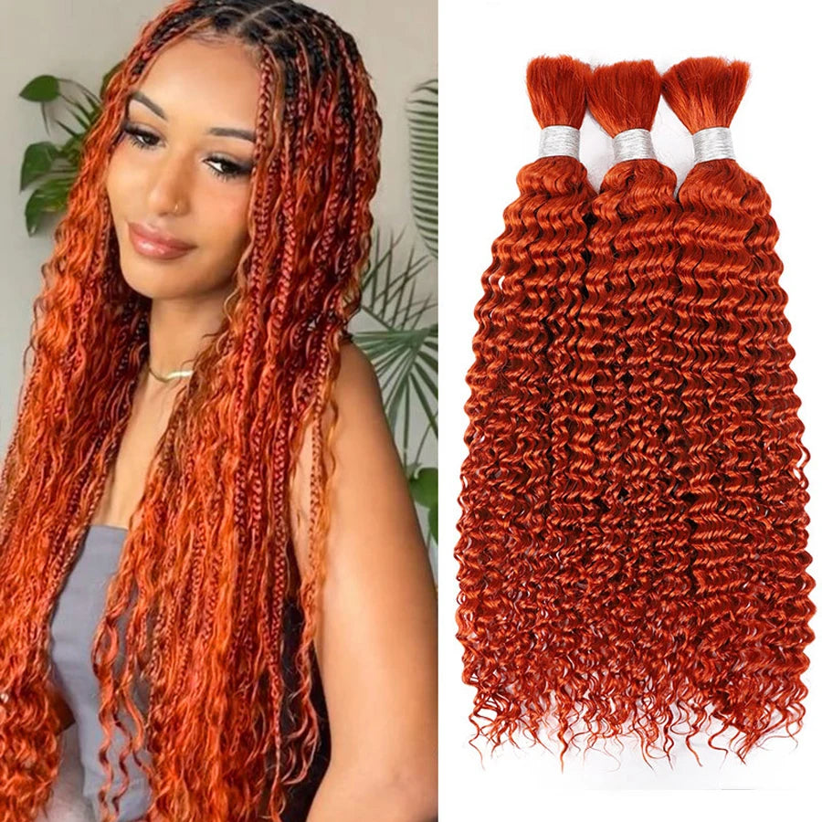 High Quality 100 Percent Real Human Hair For Braiding 100G Bundle Deep Wave Ginger Orange 350 Brazilian Remy Extensions