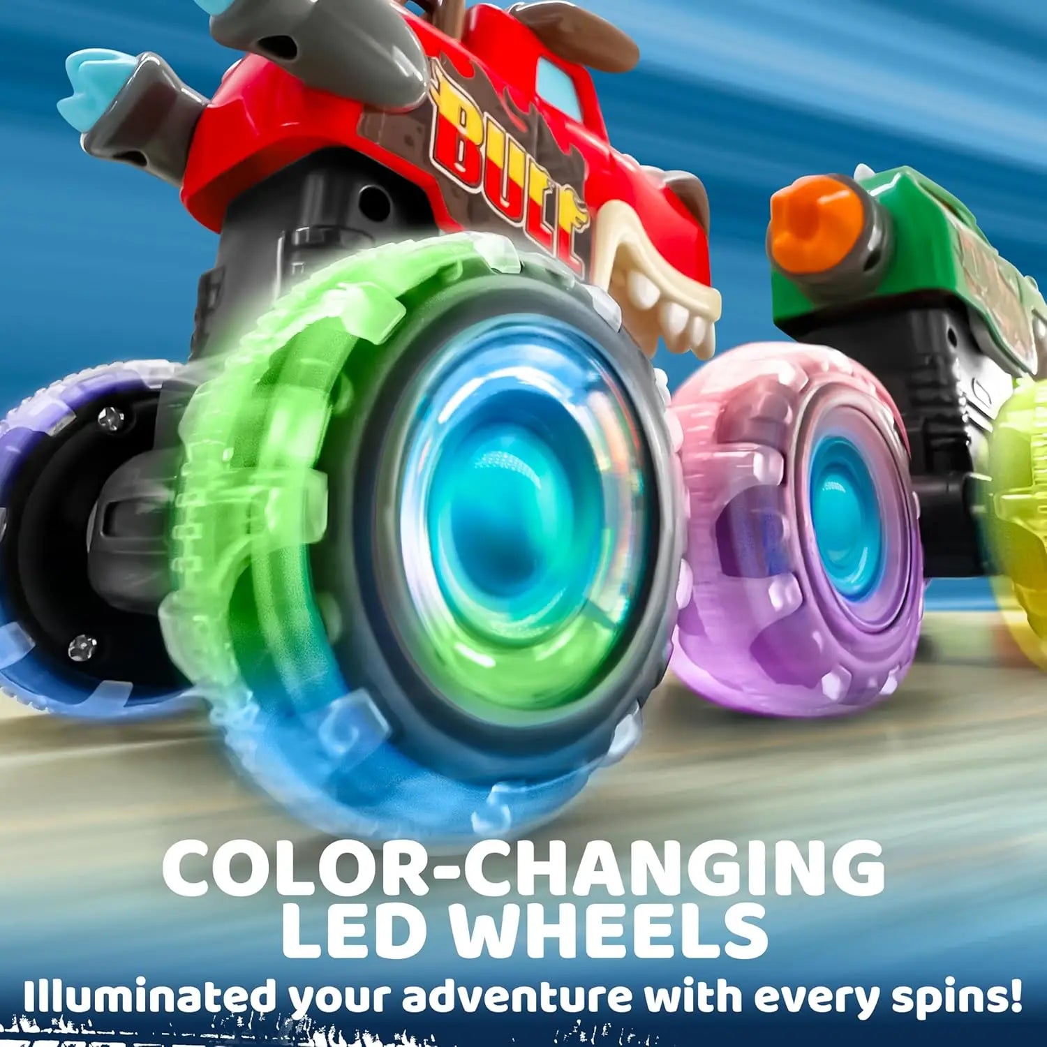 Joyfy 3 Pack Monster Truck Toys Motion Activated Light Up Press And Go Cars