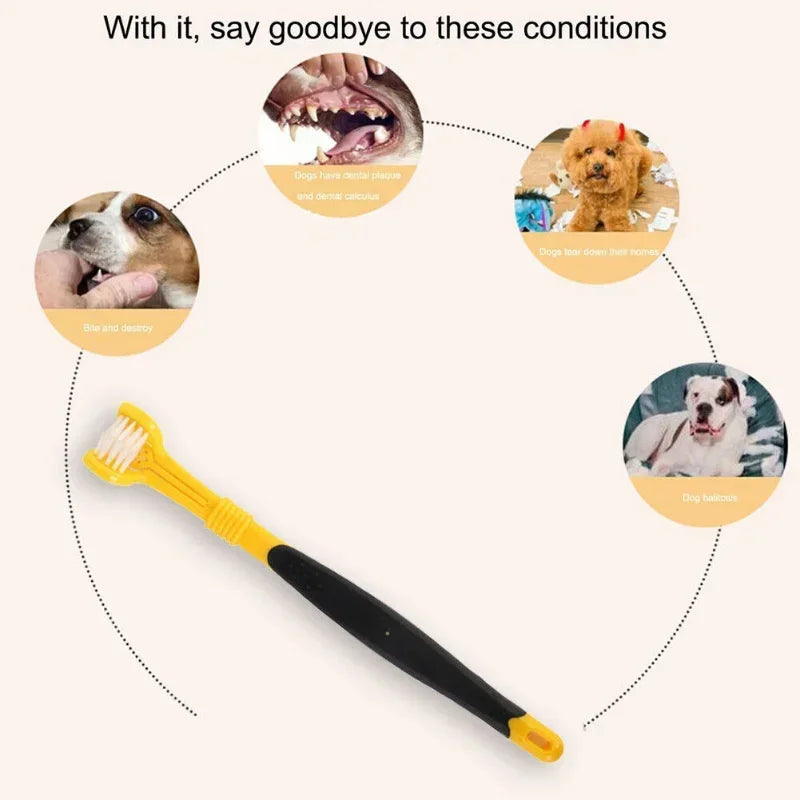 Three Sided Pet Toothbrush Three-Head Cleaning Tool for Dogs and Cats
