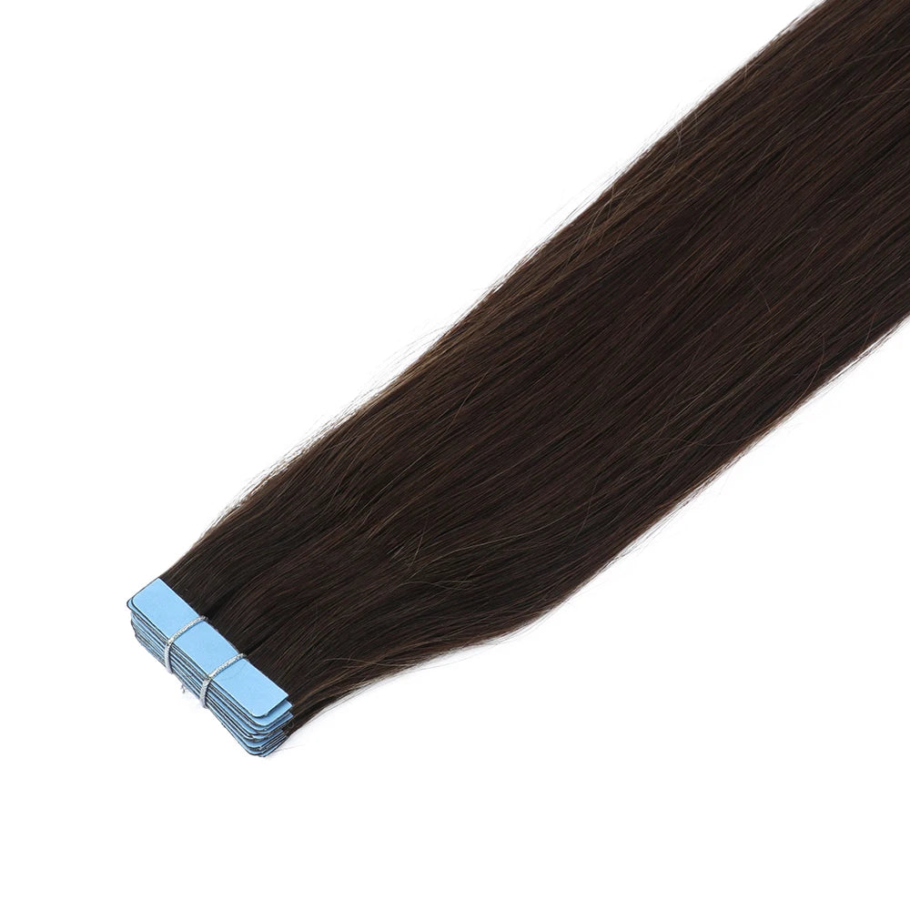 Brown Tape In Remy Human Hair Extensions Seamless Skin Weft 12 To 24 Inches