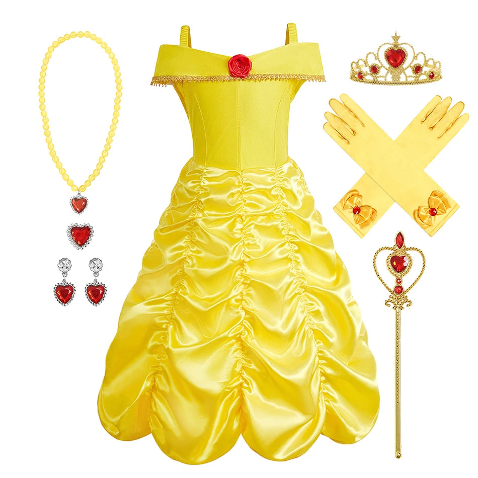 Children Belle Fantasy Kids Halloween Party Layered Disguise Girls Princess Carnival Elegant Clothes Cosplay Christmas Costume