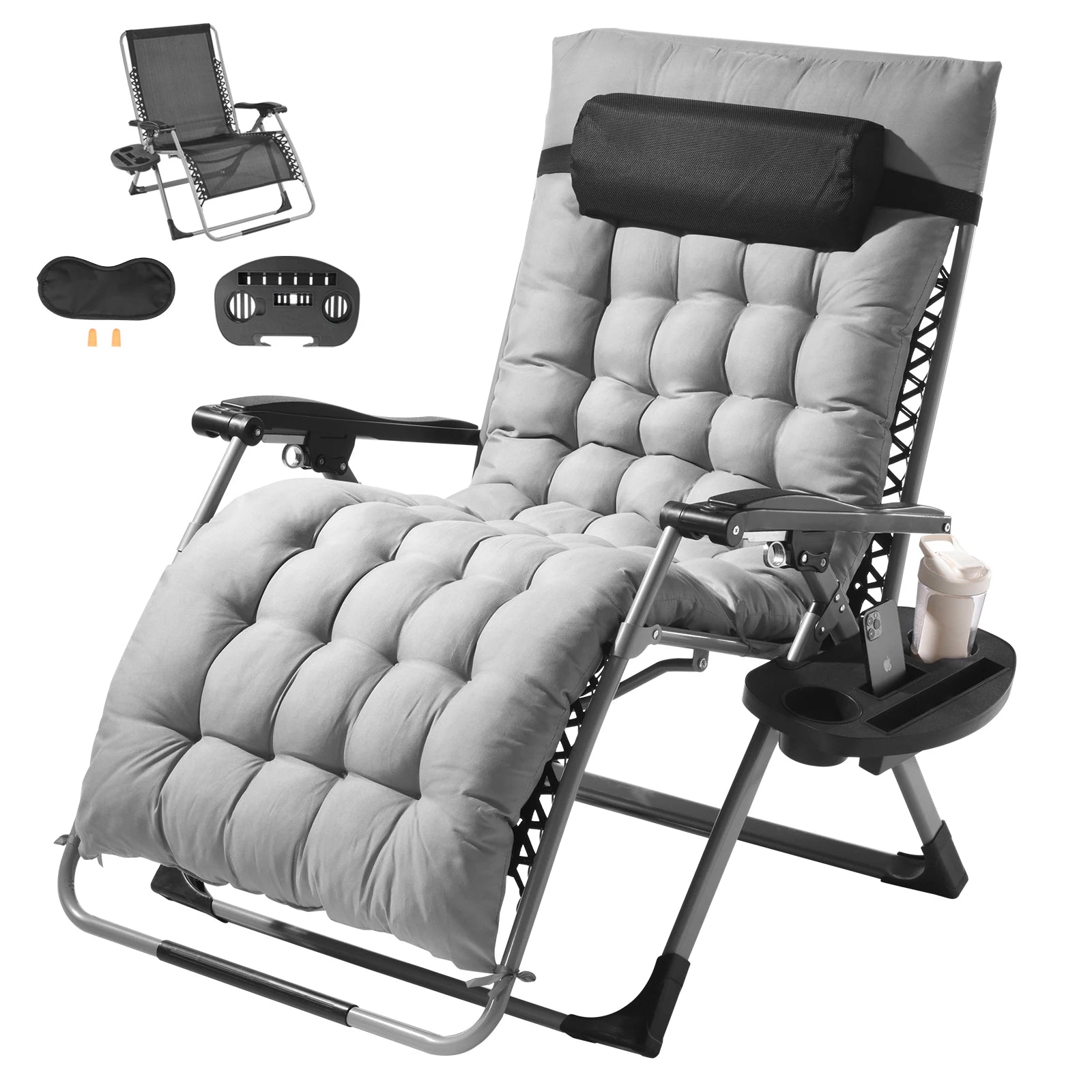 SucceBuy Zero Gravity Chair Adjustable Recliner With Cushion Footrest Cupholder