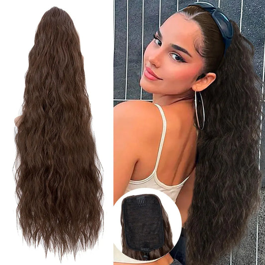 32" Long Curly Drawstring Ponytail Synthetic Hairpiece for Women Blonde Black Ponytail Clip in Hair Extensions for Daily Cosplay