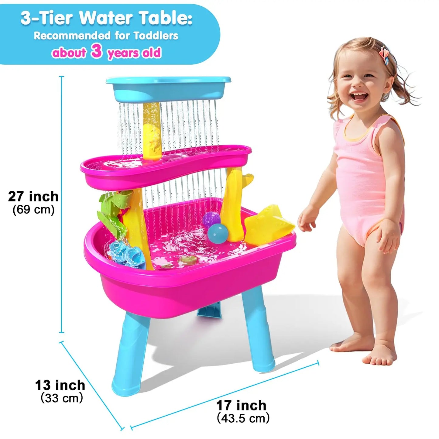 VATOS 3-Tier Water Table for Toddlers 37-Piece Summer Toys