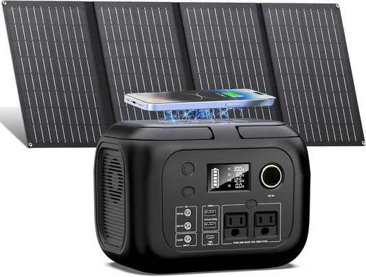 300W 260Wh Portable Power Station with 40W Solar Panels and 110V AC Outlet for Outdoor Travel Camping and RV
