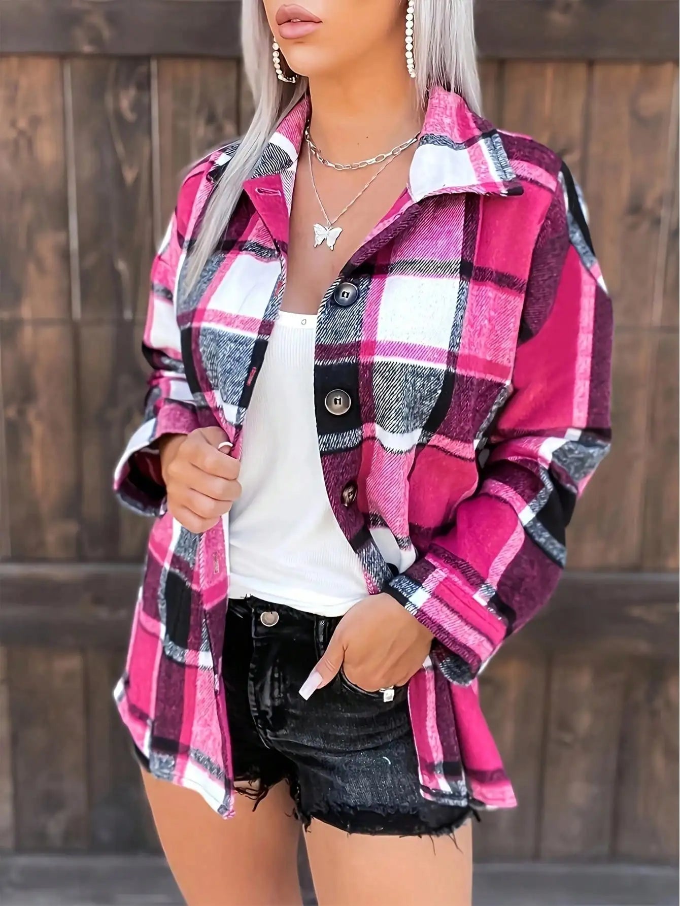 Women Flannel Shirt Long Sleeve Plaid Oversized Shacket