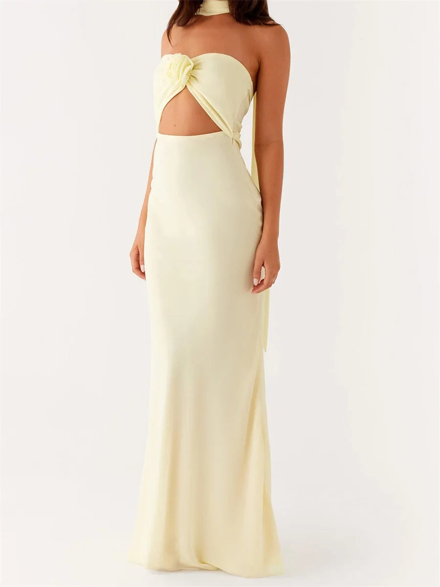 Womens Floral Bandeau Maxi Dress With Cutout And Scarf
